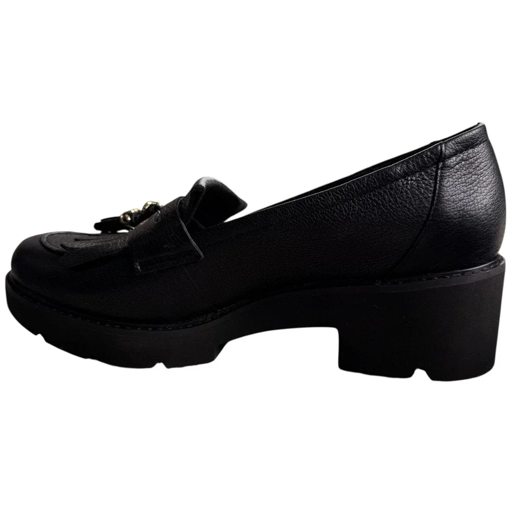 Naturalizer Womens Size 9 Black Desmond Leather Tassel Platform Loafer Lug Sole